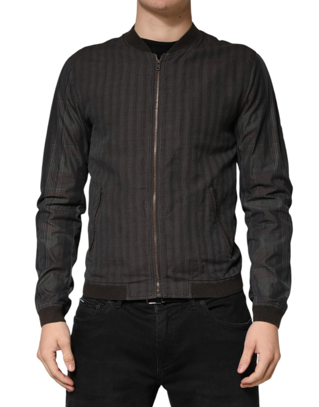 Dolce &amp; Gabbana Black Stripes Cotton Full Zip Bomber Jacket