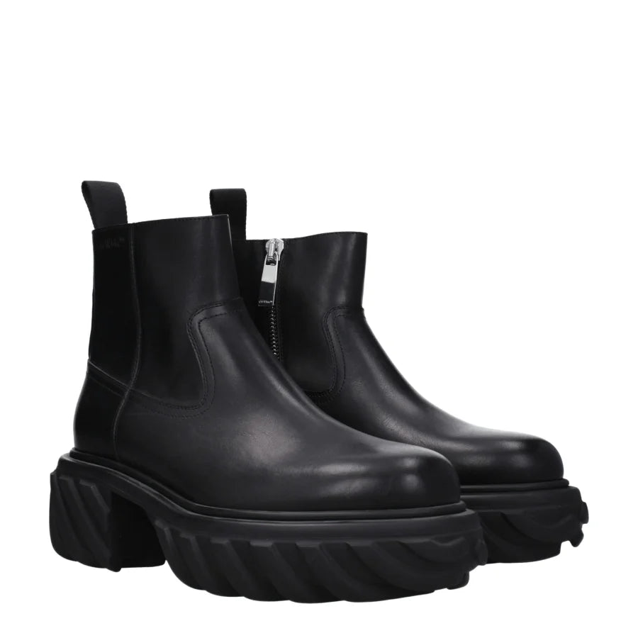 Off-White Black Leather Ankle Boots