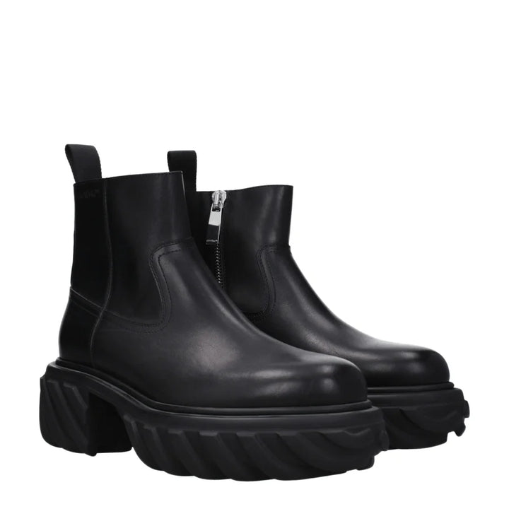 Off-White Black Leather Ankle Boots