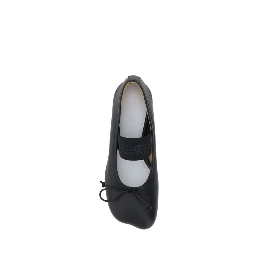 MM6 Black Calf Leather Bos Taurus Ballet Flats