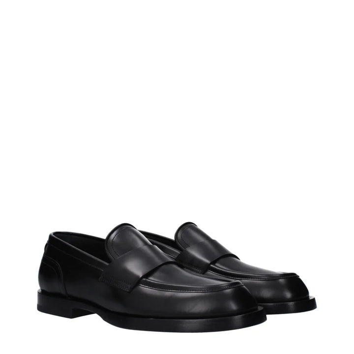 Dolce & Gabbana Black Leather Slip-On Loafers