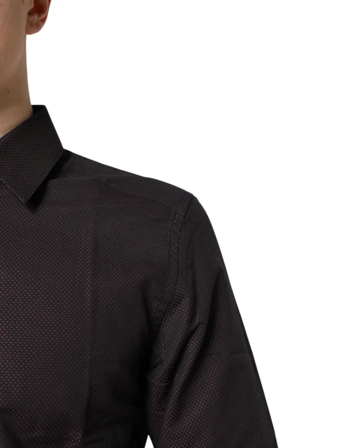 Dolce &amp; Gabbana Maroon Jacquard Cotton GOLD Men Dress Shirt