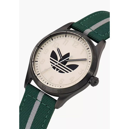 Adidas Bicolor Fabric Dress Watch with Green Strap and Beige Dial