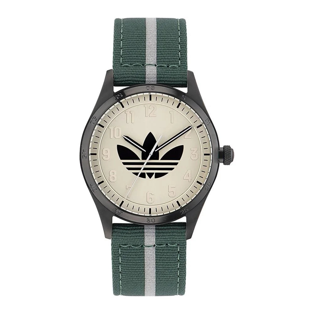 Adidas Bicolor Fabric Dress Watch with Green Strap and Beige Dial