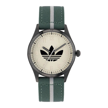Adidas Bicolor Fabric Dress Watch with Green Strap and Beige Dial