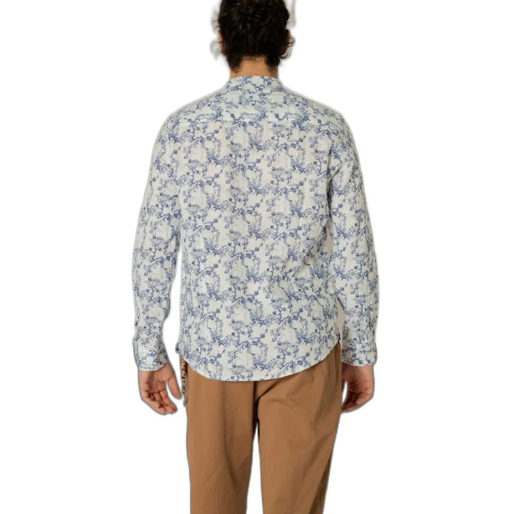 Gianni Lupo Blue Linen Pattern Shirt