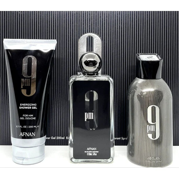 Seduction Unboxed Afnan 9 Pm Piece Gift Set with Shower Gel Men’s Sets