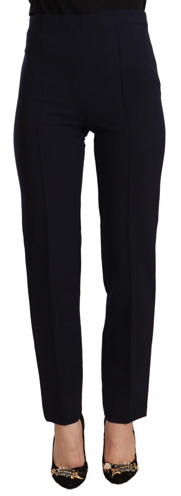 Aglini Black High Waist Polyester Women Straight Pants