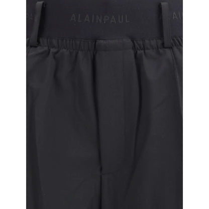 ALAINPAUL Black Fleece Wool Casual Pants