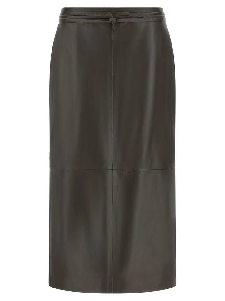 Alberta Ferretti Brown Lamb Leather Midi Skirt