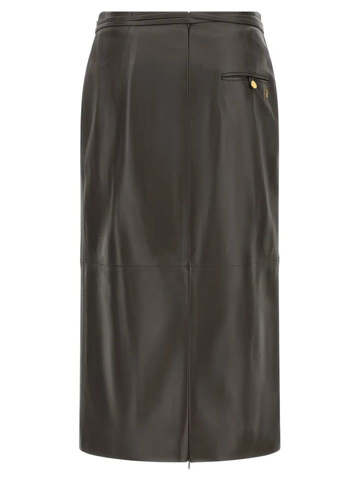 Alberta Ferretti Brown Lamb Leather Midi Skirt