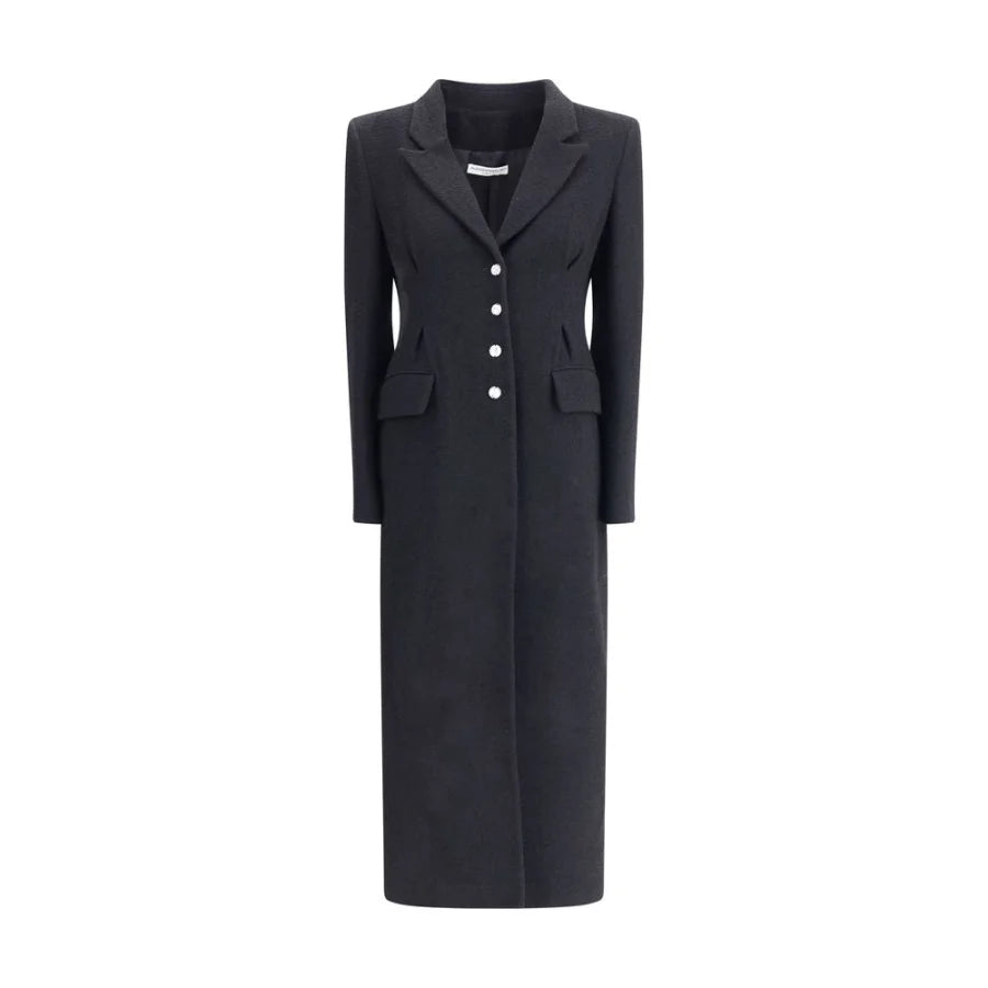 Alessandra Rich Black Fleece Wool Coat