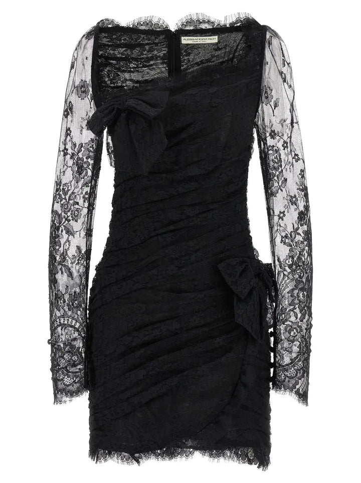 Alessandra Rich Black Organic Cotton Short Dress