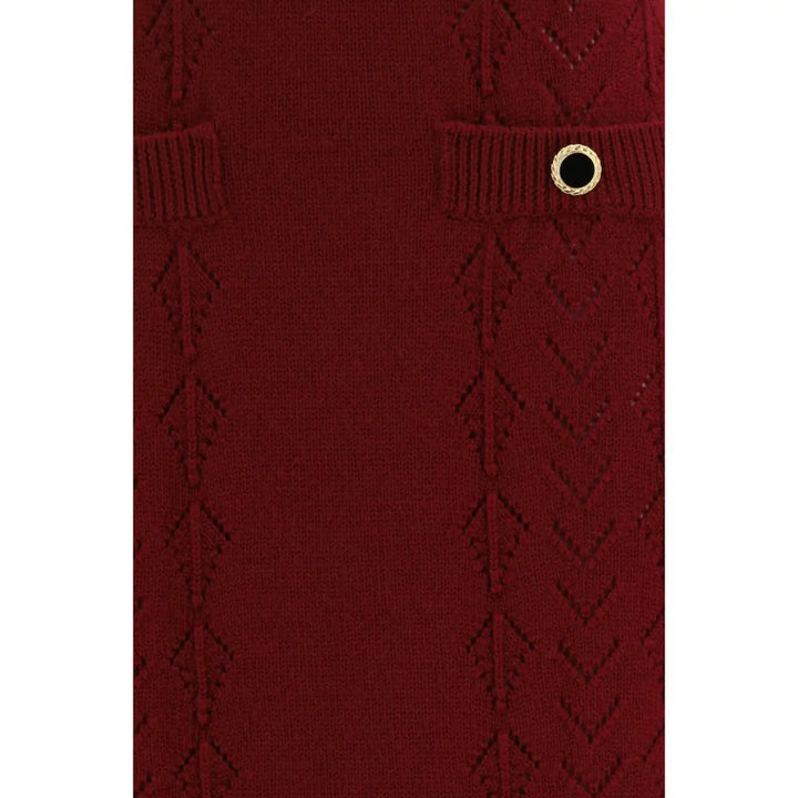 Alessandra Rich Bordeaux Wool Oves Aries Midi Skirt