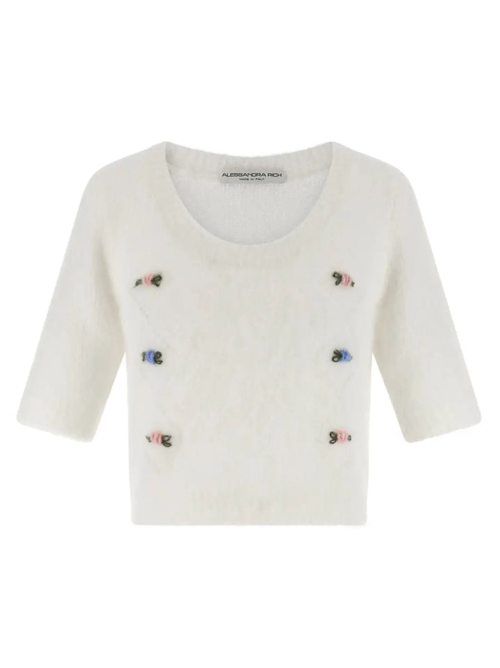 Alessandra Rich White Wool Cardigan
