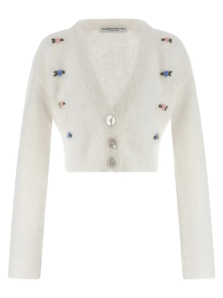 Alessandra Rich White Wool Cardigan