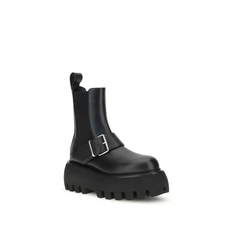 Alexander McQueen Black Calf Leather Bos Taurus Ankle Boots