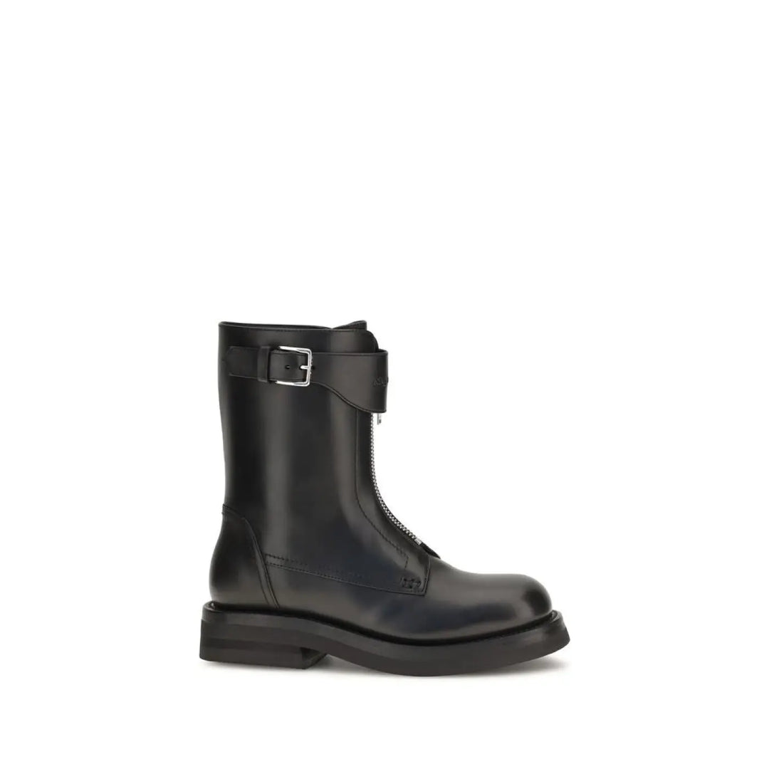Alexander Mcqueen Black Calf Leather Bos Taurus Lace-up Boots