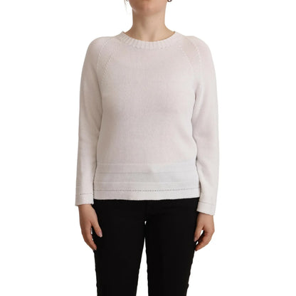 Alpha Studio Pullover White Cotton Long Sleeves Sweater Wardrobe Essential