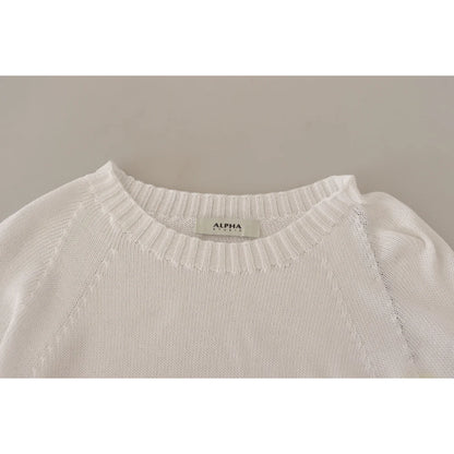 Alpha Studio Pullover White Cotton Long Sleeves Sweater Wardrobe Essential