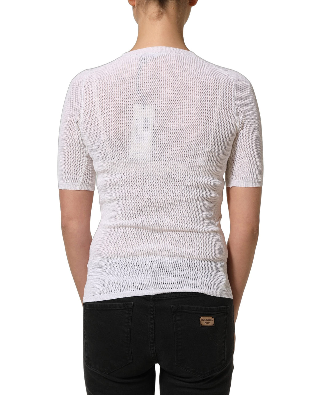 Alpha Studio Watches - Women’s White Floral Lace Knit Fabric Short Sleeves Blouse Top