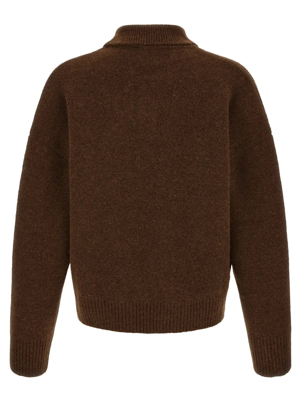 Ami Paris Brown Alpaca Leather Polo Shirt