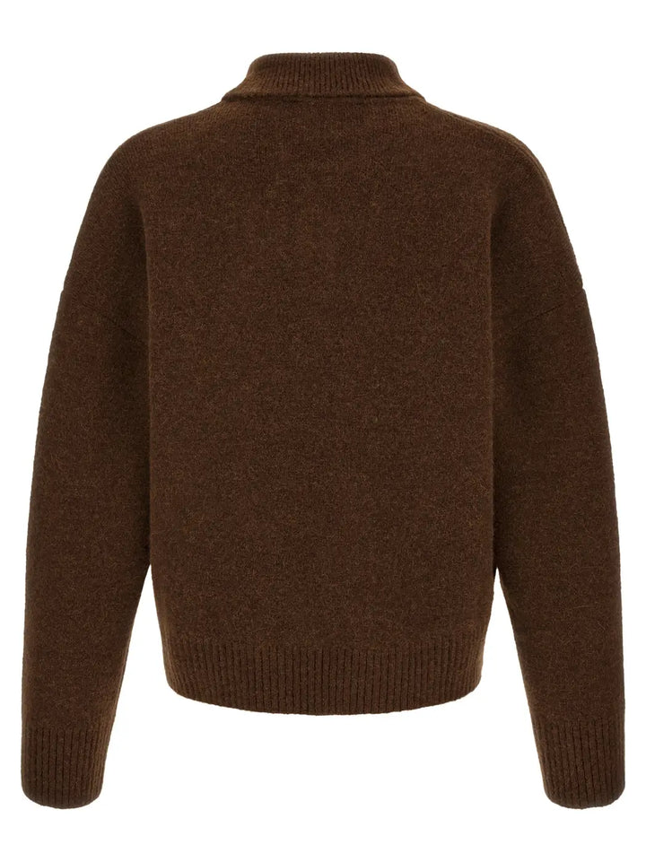 Ami Paris Brown Alpaca Leather Polo Shirt
