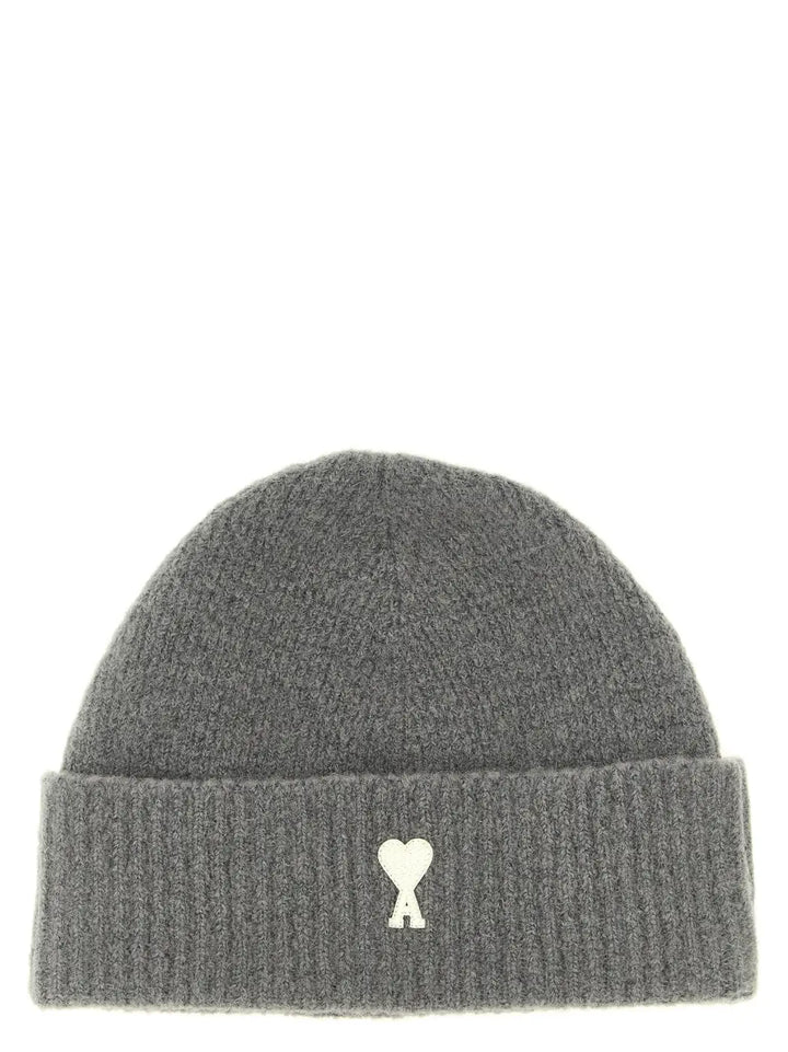 Ami Paris Gray Alpaca Leather Beanie