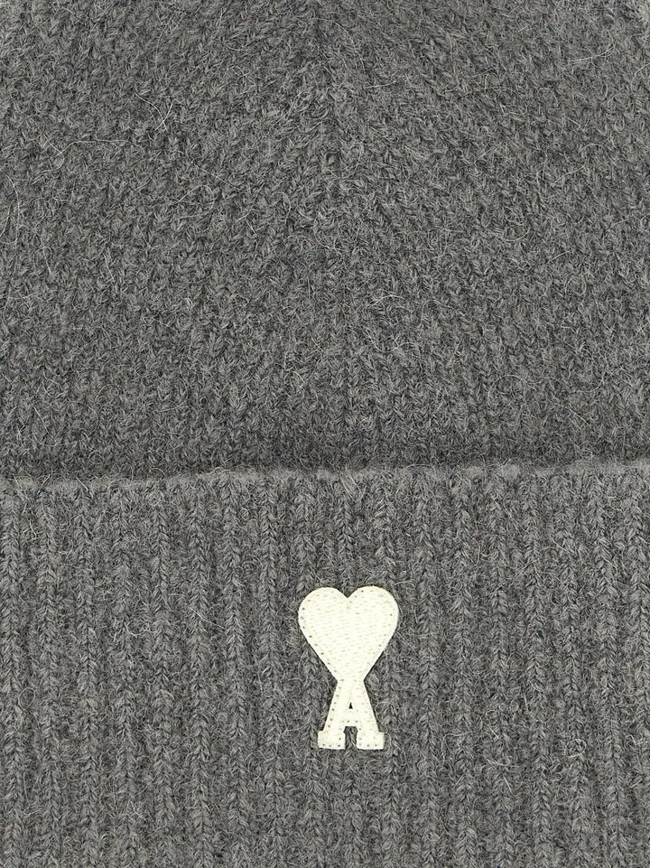 Ami Paris Gray Alpaca Leather Beanie