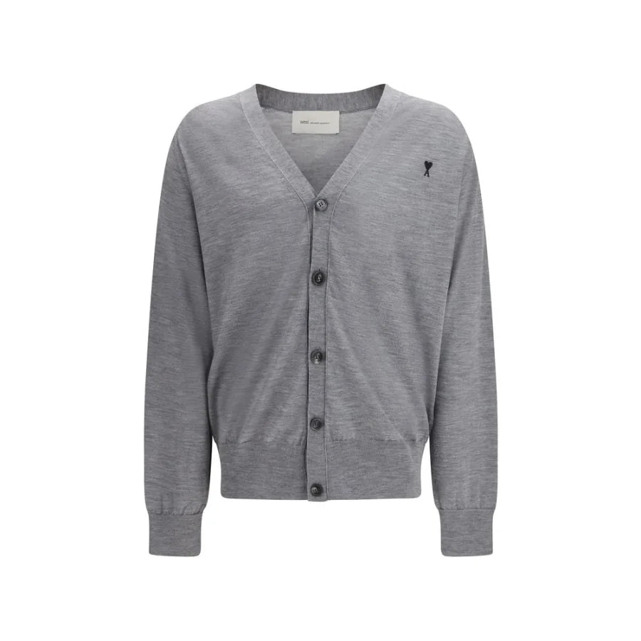 Ami Paris Gray Merino Wool Cardigan