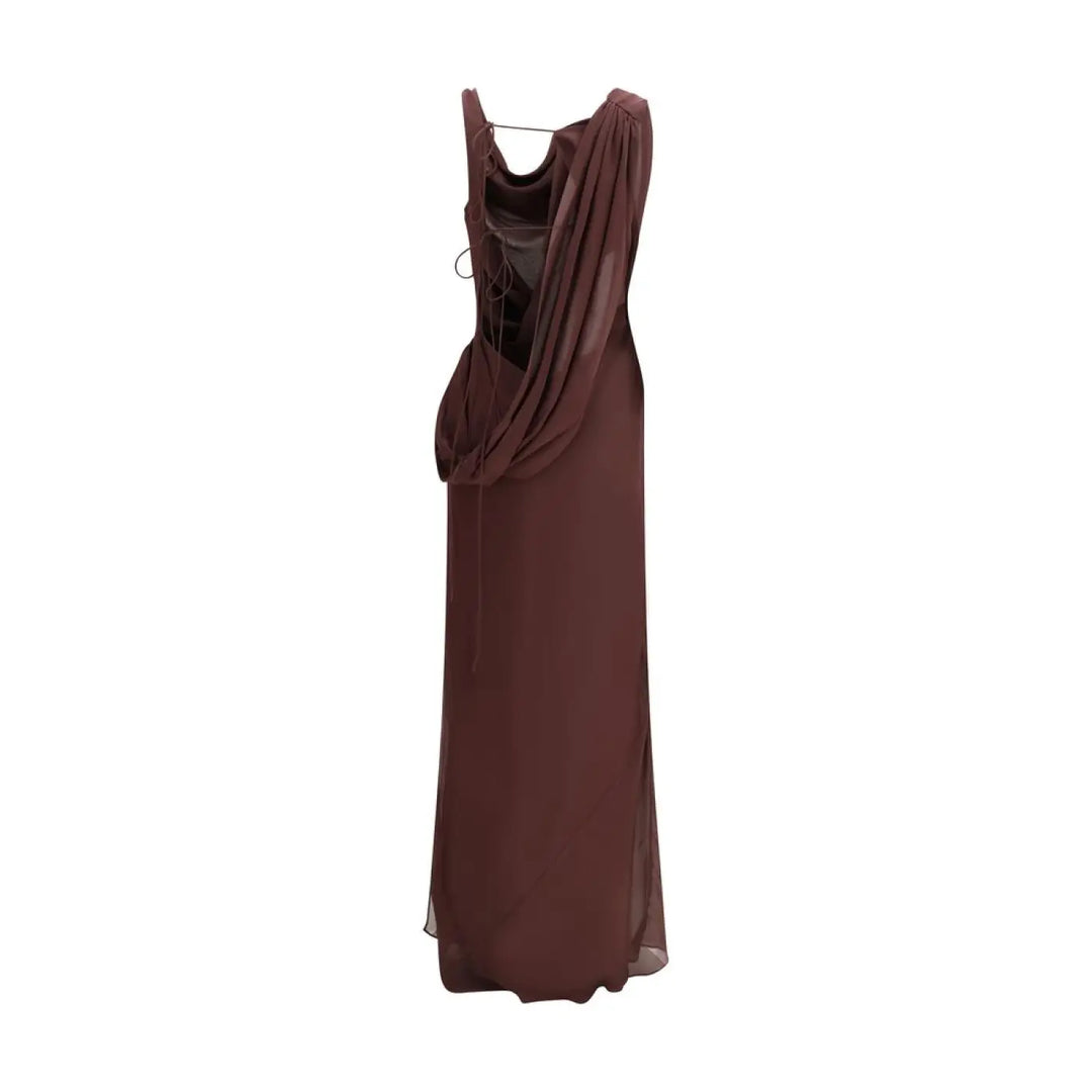 The Andamane Brown Silk Long Dress