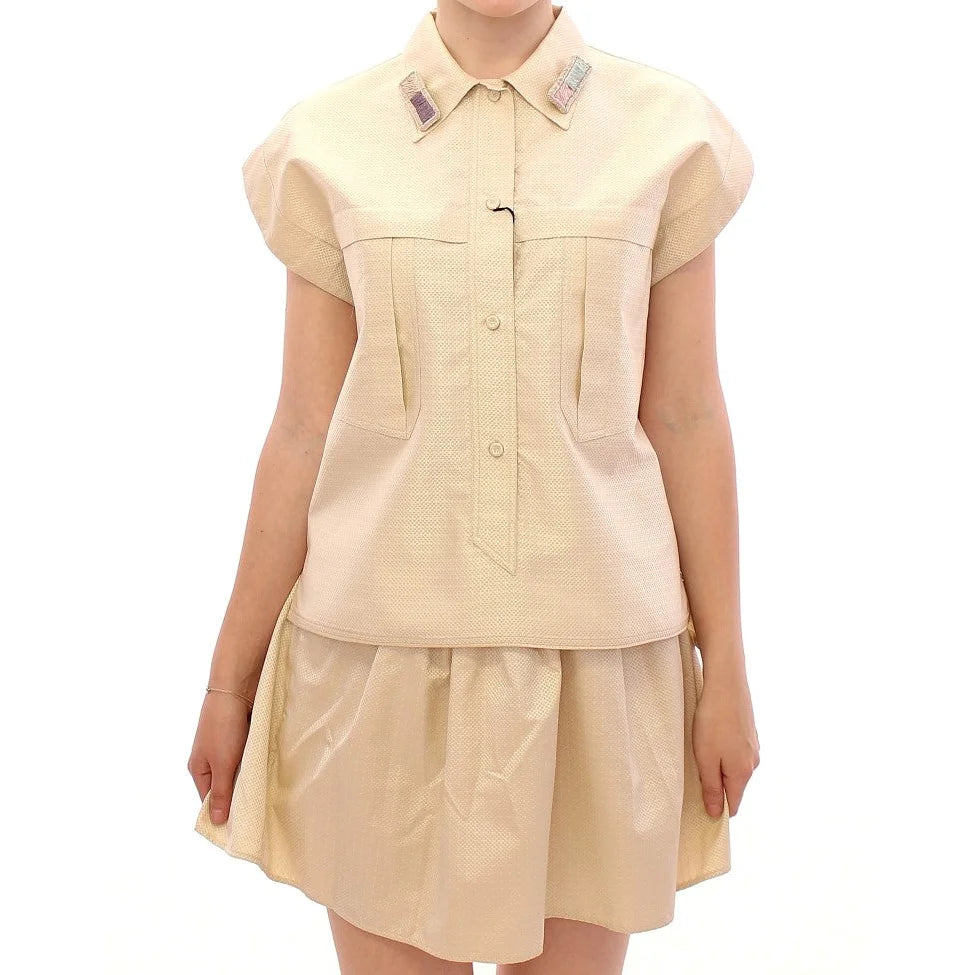 Andrea Incontri Beige Blouse Tank Luxurious Designer Top