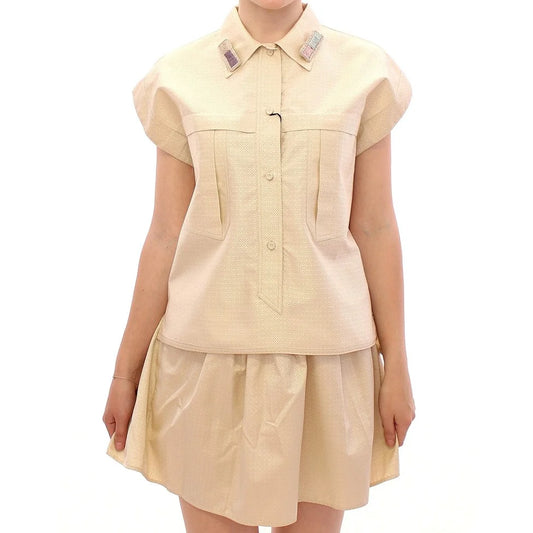 Andrea Incontri Beige Blouse Tank Luxurious Designer Top