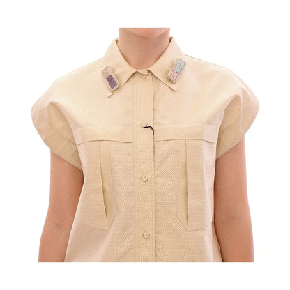 Andrea Incontri Beige Blouse Tank Luxurious Designer Top