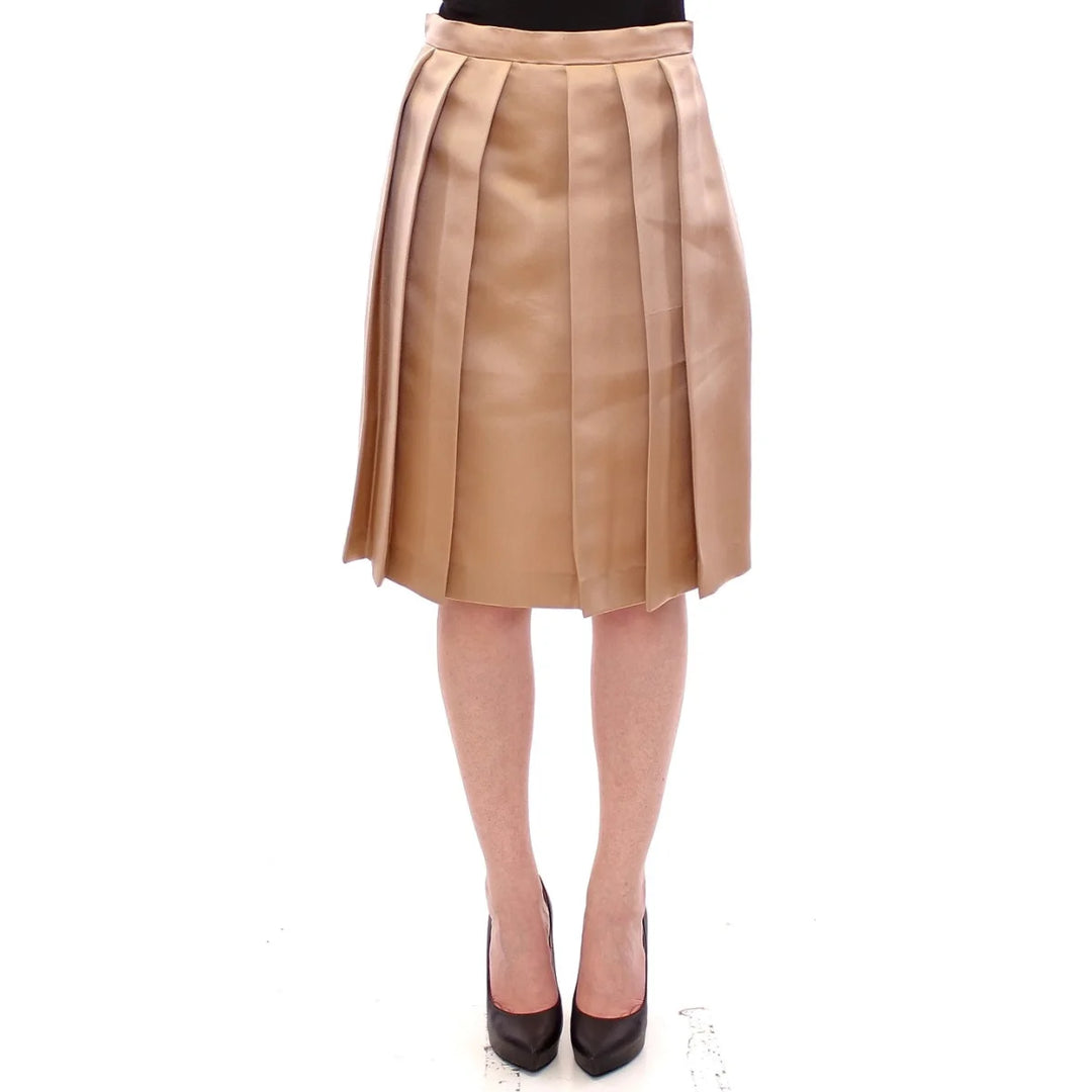 Andrea Incontri Brown Silk Solid Mini Pleated Skirt