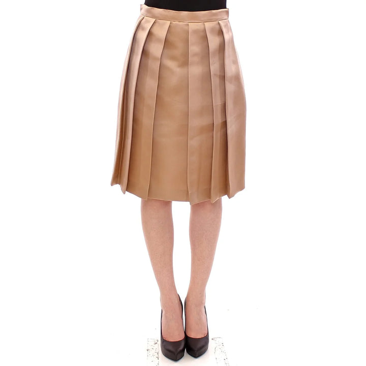 Andrea Incontri Brown Silk Solid Mini Pleated Skirt