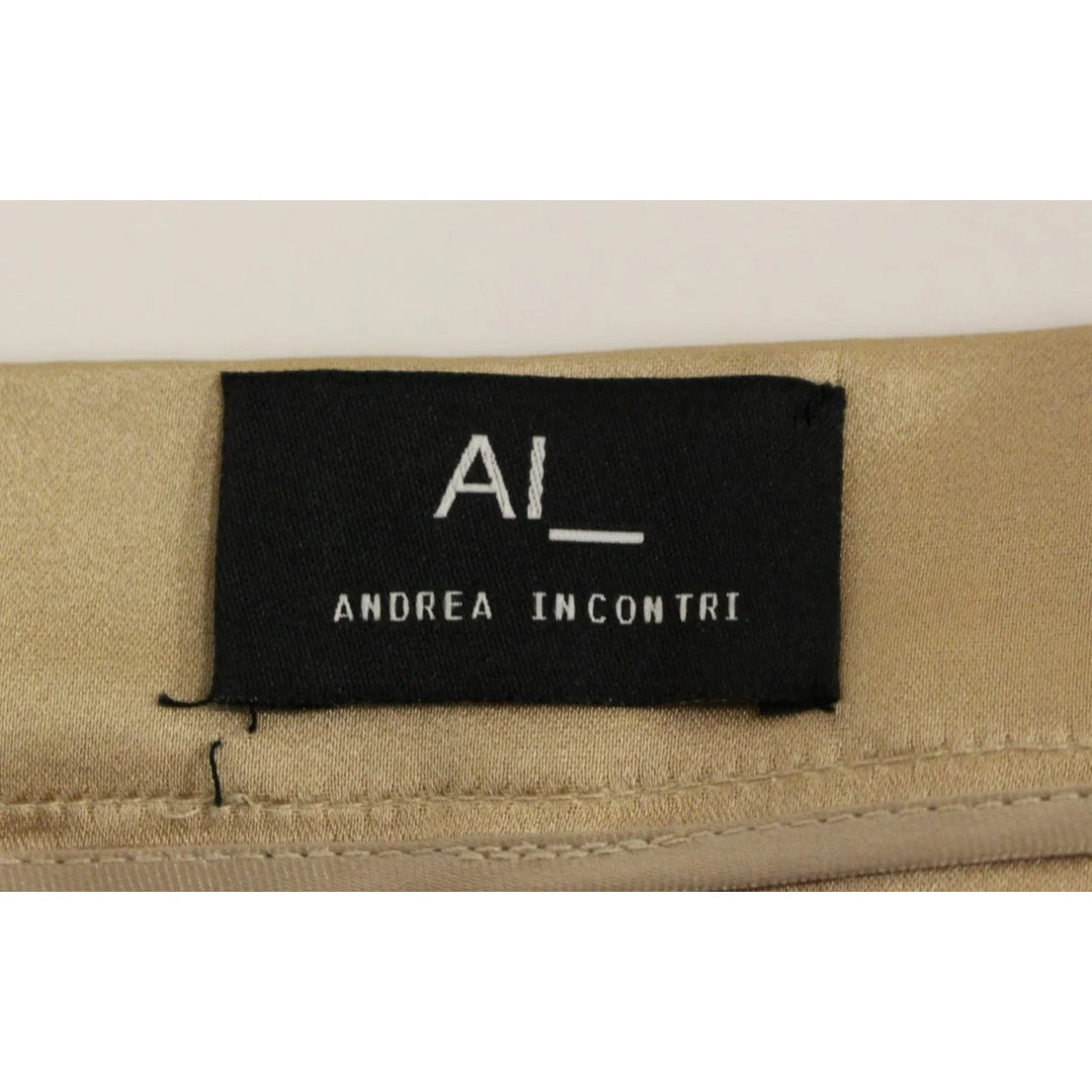 Andrea Incontri Brown Silk Solid Mini Pleated Skirt