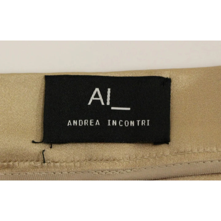 Andrea Incontri Brown Silk Solid Mini Pleated Skirt