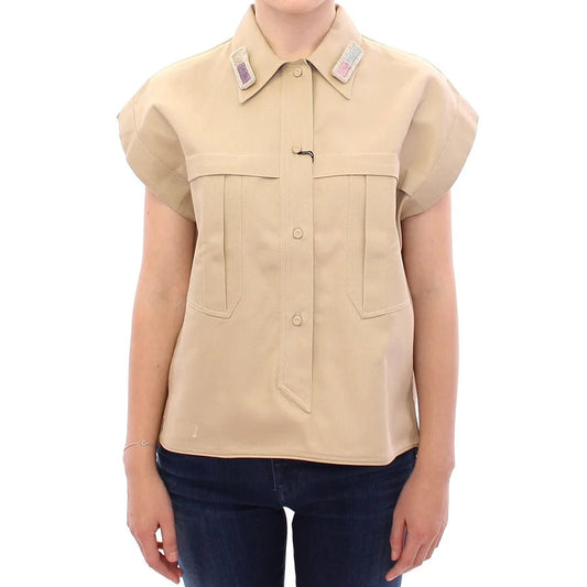 Andrea Incontri Sleeveless Top with Removable Brooches in Beige Bliss