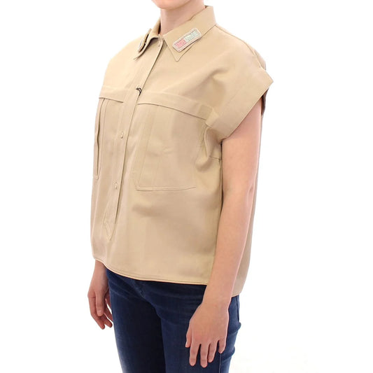 Andrea Incontri Sleeveless Top with Removable Brooches in Beige Bliss