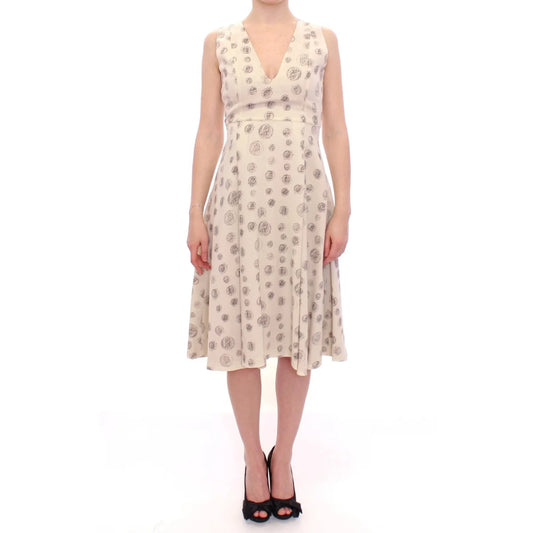 Andrea Incontri White Printed Dress Exquisite Designer Craftsmanship