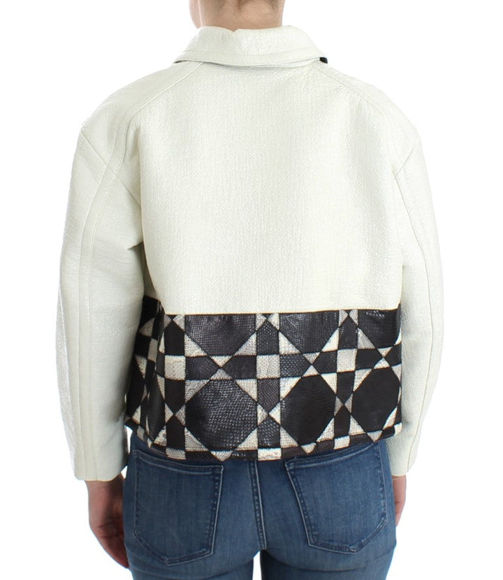 Andrea Pompilio Coats &amp; Jackets - White Black Cropped Leather Jacket