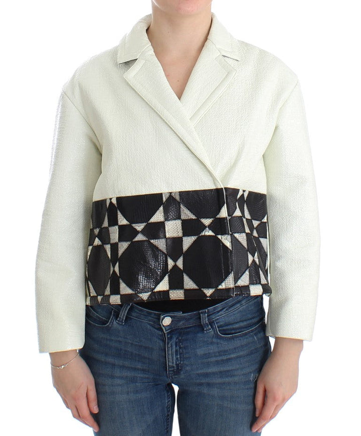 Andrea Pompilio Coats &amp; Jackets - White Black Cropped Leather Jacket