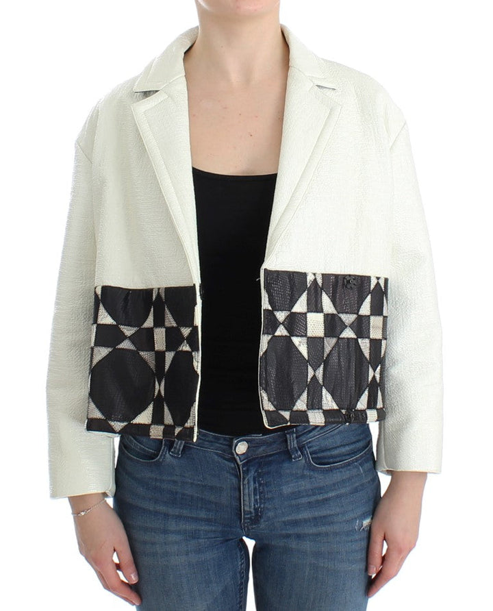 Andrea Pompilio Coats &amp; Jackets - White Black Cropped Leather Jacket