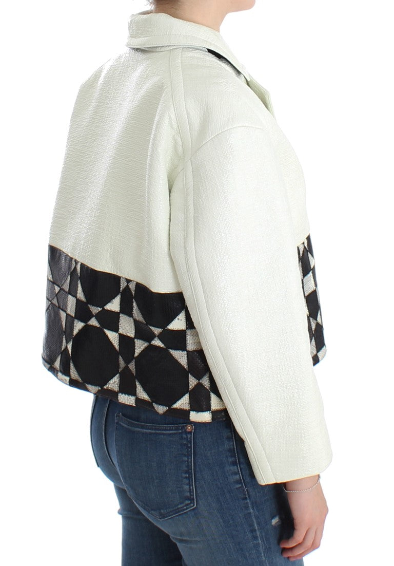 Andrea Pompilio Coats &amp; Jackets - White Black Cropped Leather Jacket