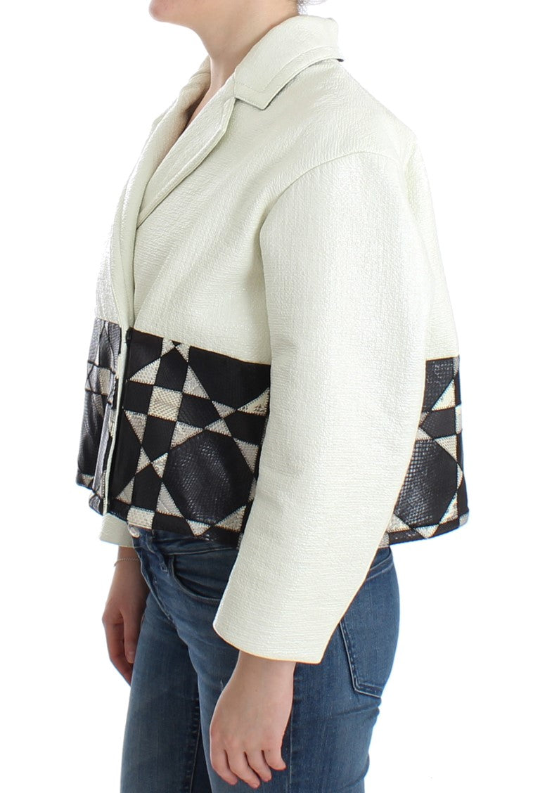 Andrea Pompilio Coats &amp; Jackets - White Black Cropped Leather Jacket