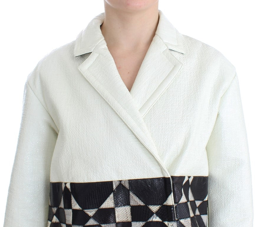 Andrea Pompilio Coats &amp; Jackets - White Black Cropped Leather Jacket