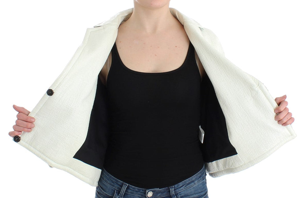 Andrea Pompilio Coats &amp; Jackets - White Black Cropped Leather Jacket