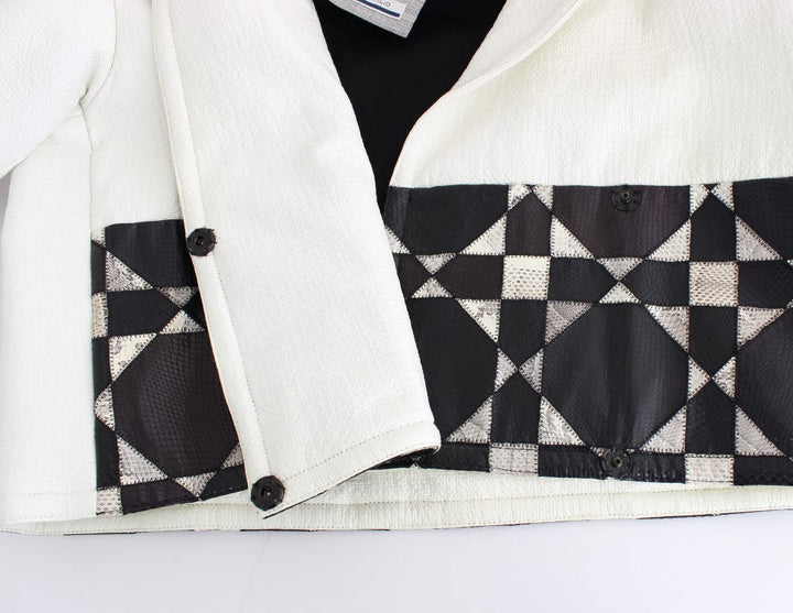 Andrea Pompilio Coats &amp; Jackets - White Black Cropped Leather Jacket