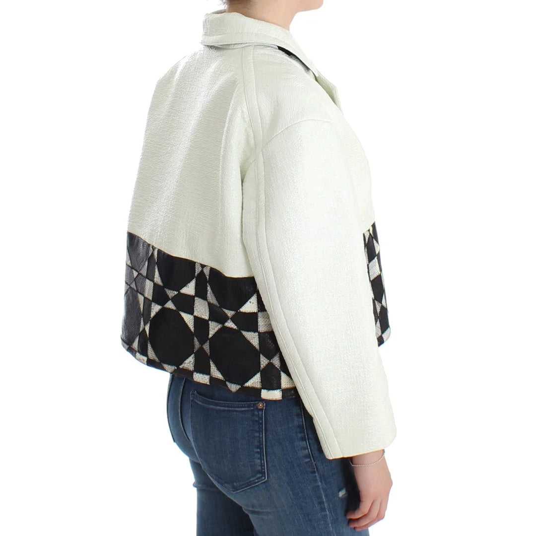 Andrea Pompilio White Black Cropped Leather Jacket